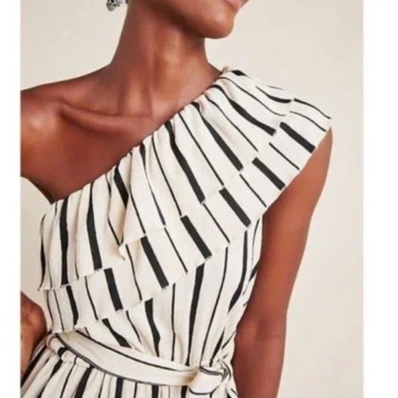 Maeve for Anthropologie Striped Ruffle Tie Waist One Shoulder Top - Picture 2 of 8